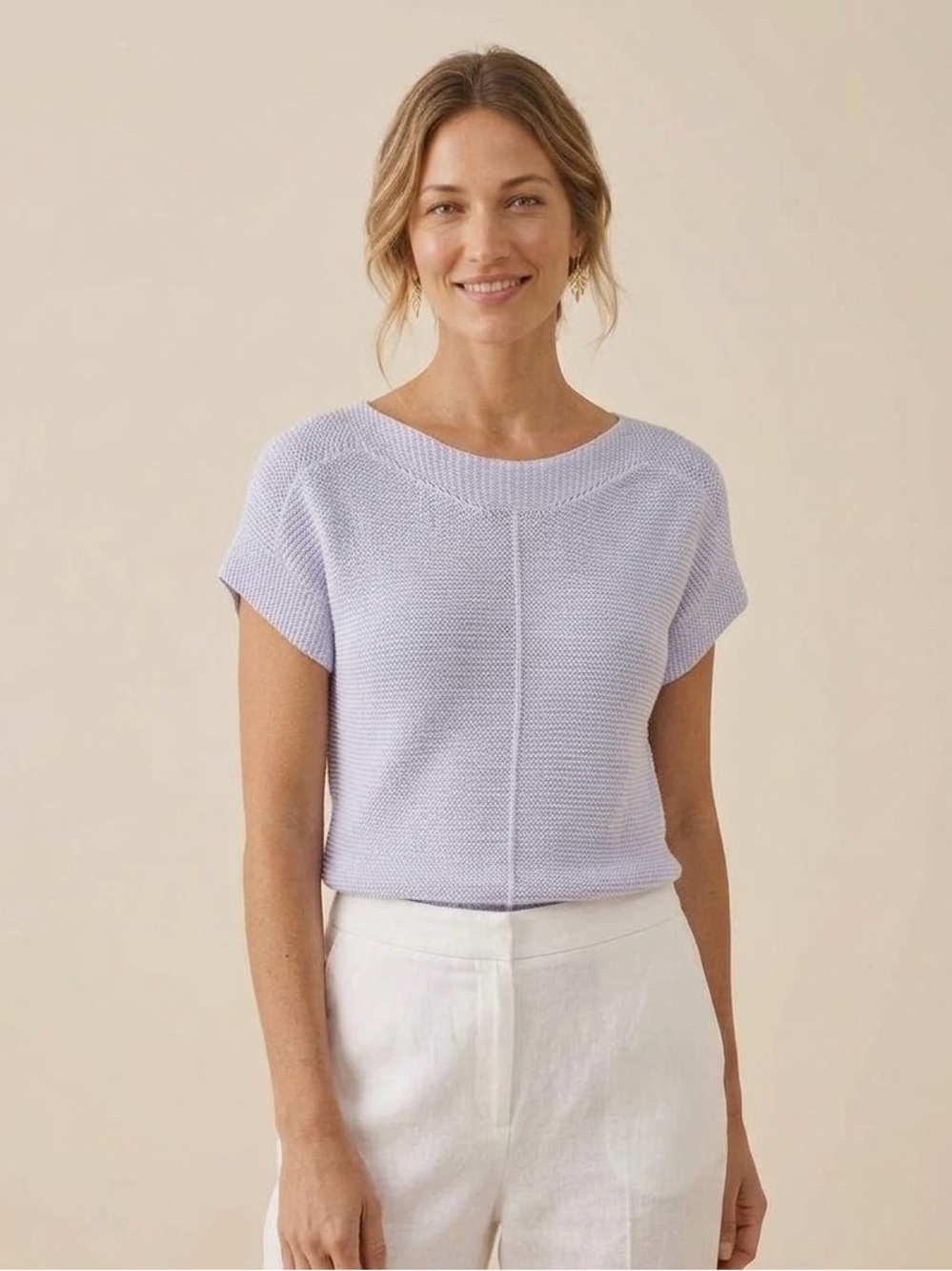 Cable & Gauge Light Blue Button Back Short Sleeve Sweater Top Small